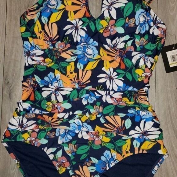 Ellen Tracy women's floral Keyhole High-Neck one piece Swimsuit size 8 - Picture 4 of 12